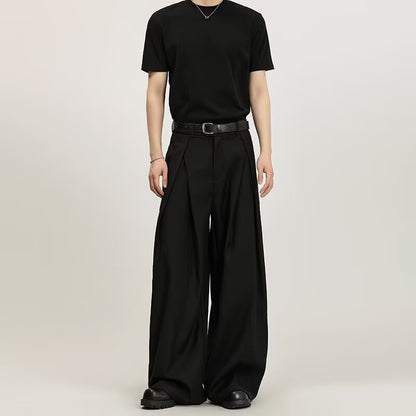 Men's pleated wide-leg suit trousers