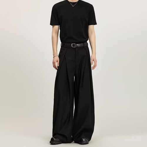 Men's pleated wide-leg suit trousers