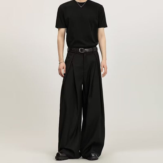 Men's pleated wide-leg suit trousers