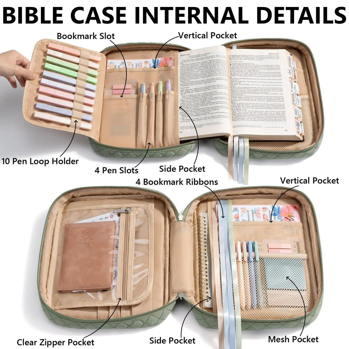 Bible Cover Case for Women Large Bible Bag, Bible Study Supplies Journaling Kit Quilted Church Bag with Handle, Puffer Carrying Case w/Tabs Accessories Easter Mothers Day Christian Gifts for Women Mom