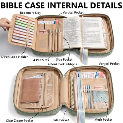 Bible Cover Case for Women Large Bible Bag, Bible Study Supplies Journaling Kit Quilted Church Bag with Handle, Puffer Carrying Case w/Tabs Accessories Easter Mothers Day Christian Gifts for Women Mom