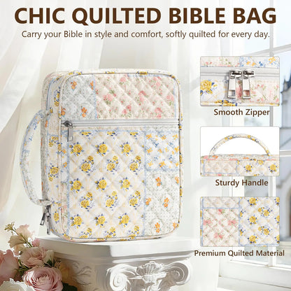 Bible Cover Case for Women Large Bible Bag, Bible Study Supplies Journaling Kit Quilted Church Bag with Handle, Puffer Carrying Case w/Tabs Accessories Easter Mothers Day Christian Gifts for Women Mom