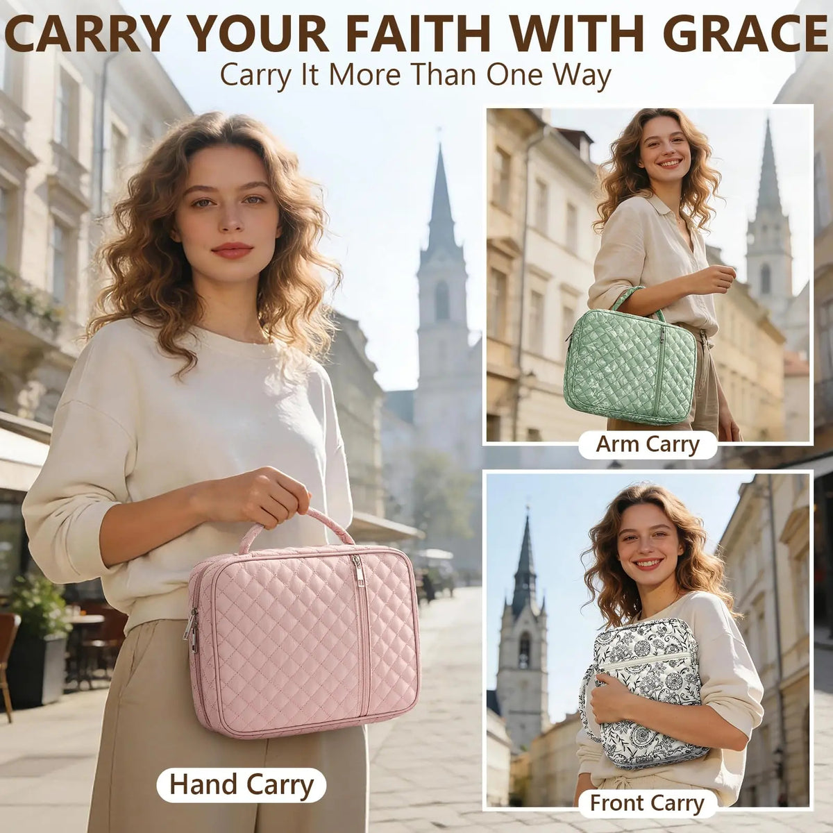 Bible Cover Case for Women Large Bible Bag, Bible Study Supplies Journaling Kit Quilted Church Bag with Handle, Puffer Carrying Case w/Tabs Accessories Easter Mothers Day Christian Gifts for Women Mom