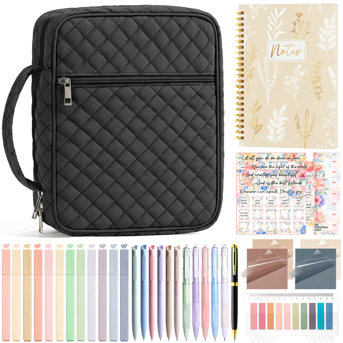 Bible Cover Case for Women Large Bible Bag, Bible Study Supplies Journaling Kit Quilted Church Bag with Handle, Puffer Carrying Case w/Tabs Accessories Easter Mothers Day Christian Gifts for Women Mom