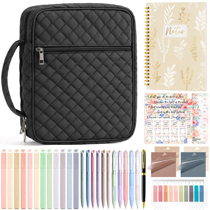 Bible Cover Case for Women Large Bible Bag, Bible Study Supplies Journaling Kit Quilted Church Bag with Handle, Puffer Carrying Case w/Tabs Accessories Easter Mothers Day Christian Gifts for Women Mom