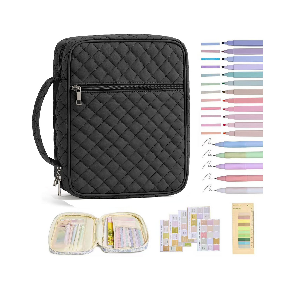 Bible Cover Case for Women Large Bible Bag, Bible Study Supplies Journaling Kit Quilted Church Bag with Handle, Puffer Carrying Case w/Tabs Accessories Easter Mothers Day Christian Gifts for Women Mom
