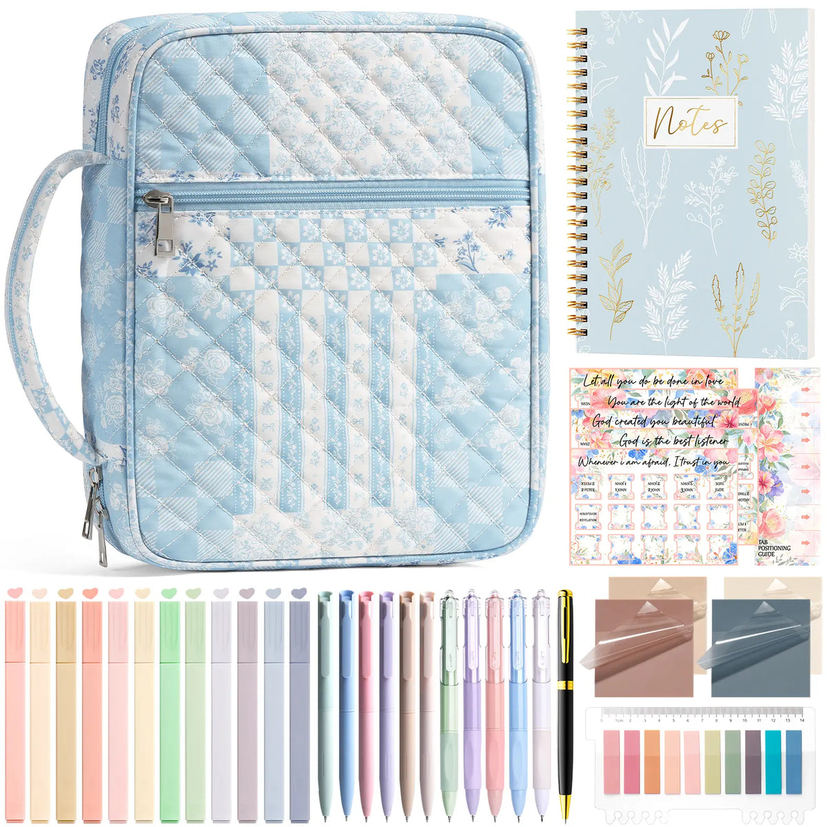 Bible Cover Case for Women Large Bible Bag, Bible Study Supplies Journaling Kit Quilted Church Bag with Handle, Puffer Carrying Case w/Tabs Accessories Easter Mothers Day Christian Gifts for Women Mom