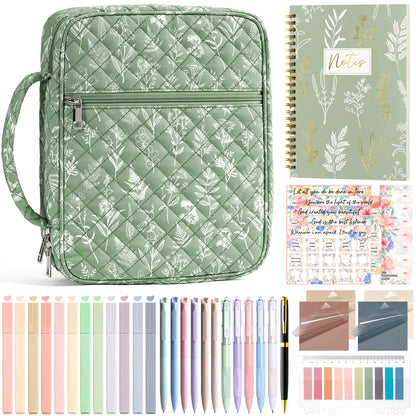 Bible Cover Case for Women Large Bible Bag, Bible Study Supplies Journaling Kit Quilted Church Bag with Handle, Puffer Carrying Case w/Tabs Accessories Easter Mothers Day Christian Gifts for Women Mom