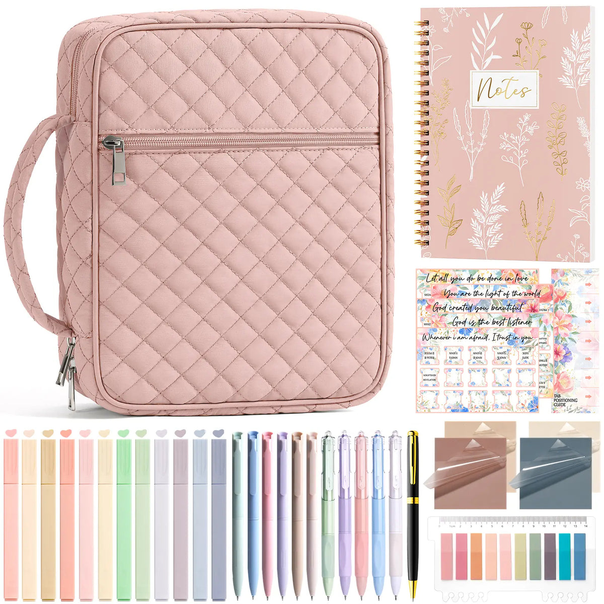 Bible Cover Case for Women Large Bible Bag, Bible Study Supplies Journaling Kit Quilted Church Bag with Handle, Puffer Carrying Case w/Tabs Accessories Easter Mothers Day Christian Gifts for Women Mom