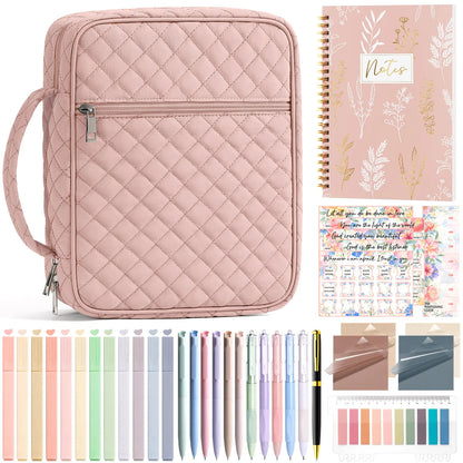 Bible Cover Case for Women Large Bible Bag, Bible Study Supplies Journaling Kit Quilted Church Bag with Handle, Puffer Carrying Case w/Tabs Accessories Easter Mothers Day Christian Gifts for Women Mom