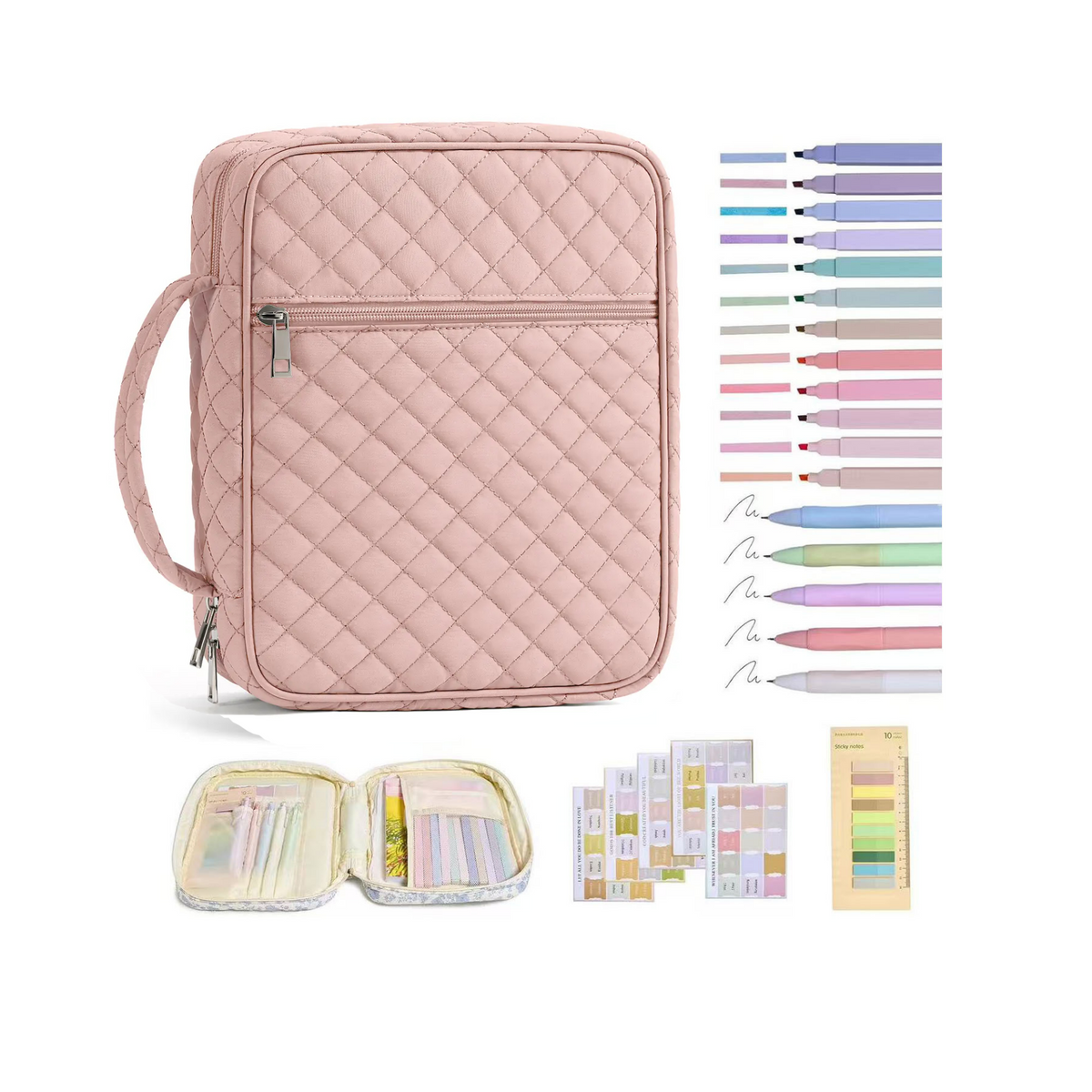 Bible Cover Case for Women Large Bible Bag, Bible Study Supplies Journaling Kit Quilted Church Bag with Handle, Puffer Carrying Case w/Tabs Accessories Easter Mothers Day Christian Gifts for Women Mom
