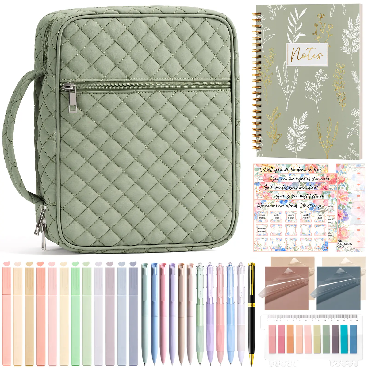 Bible Cover Case for Women Large Bible Bag, Bible Study Supplies Journaling Kit Quilted Church Bag with Handle, Puffer Carrying Case w/Tabs Accessories Easter Mothers Day Christian Gifts for Women Mom